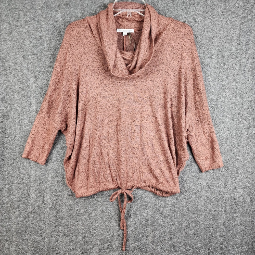 Green Envelope Cowl Neck Top Women Small Pink Marled Batwing Drawstring Hem